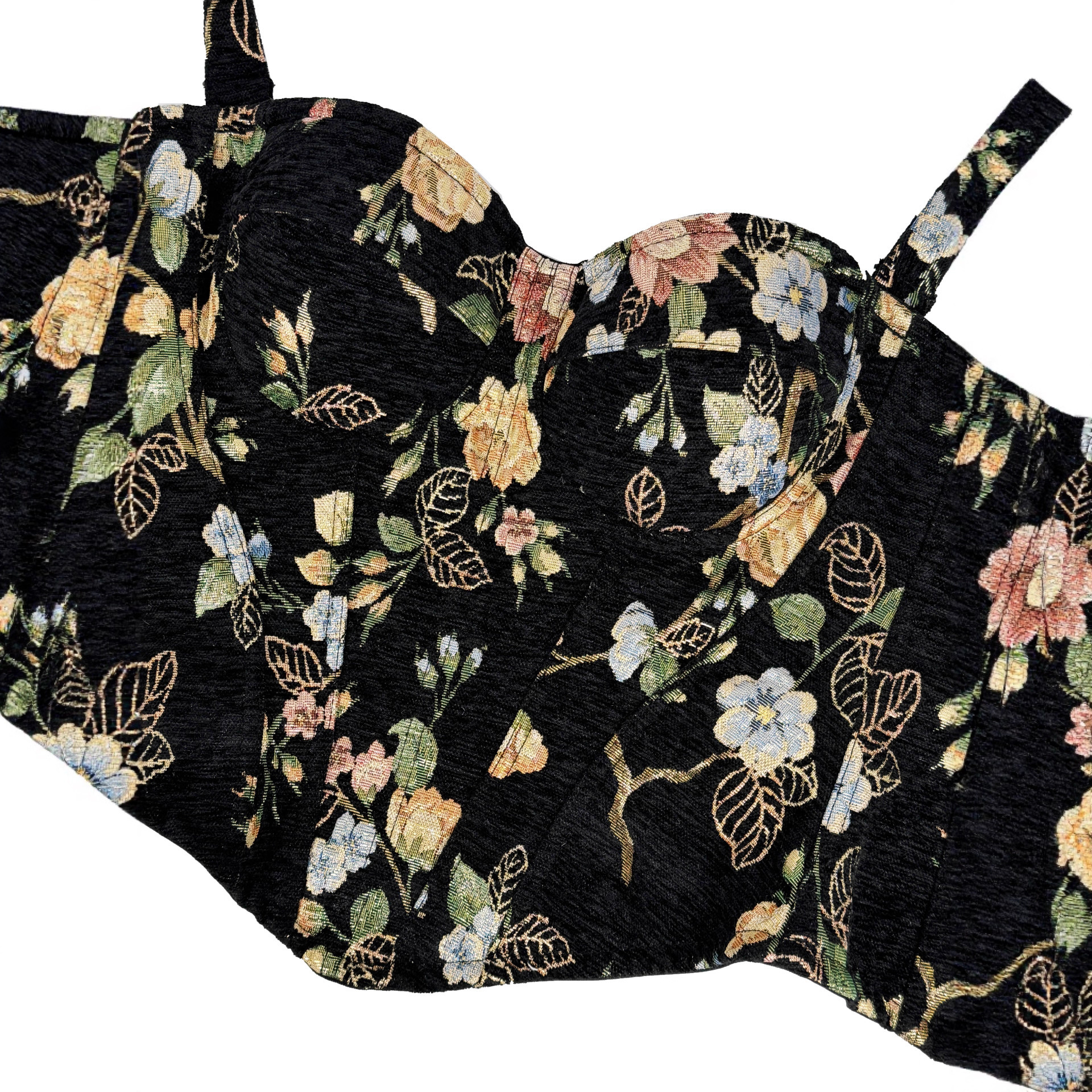 Retro Floral Tapestry Corset Bustier Top - Chest Support Body Shapewear